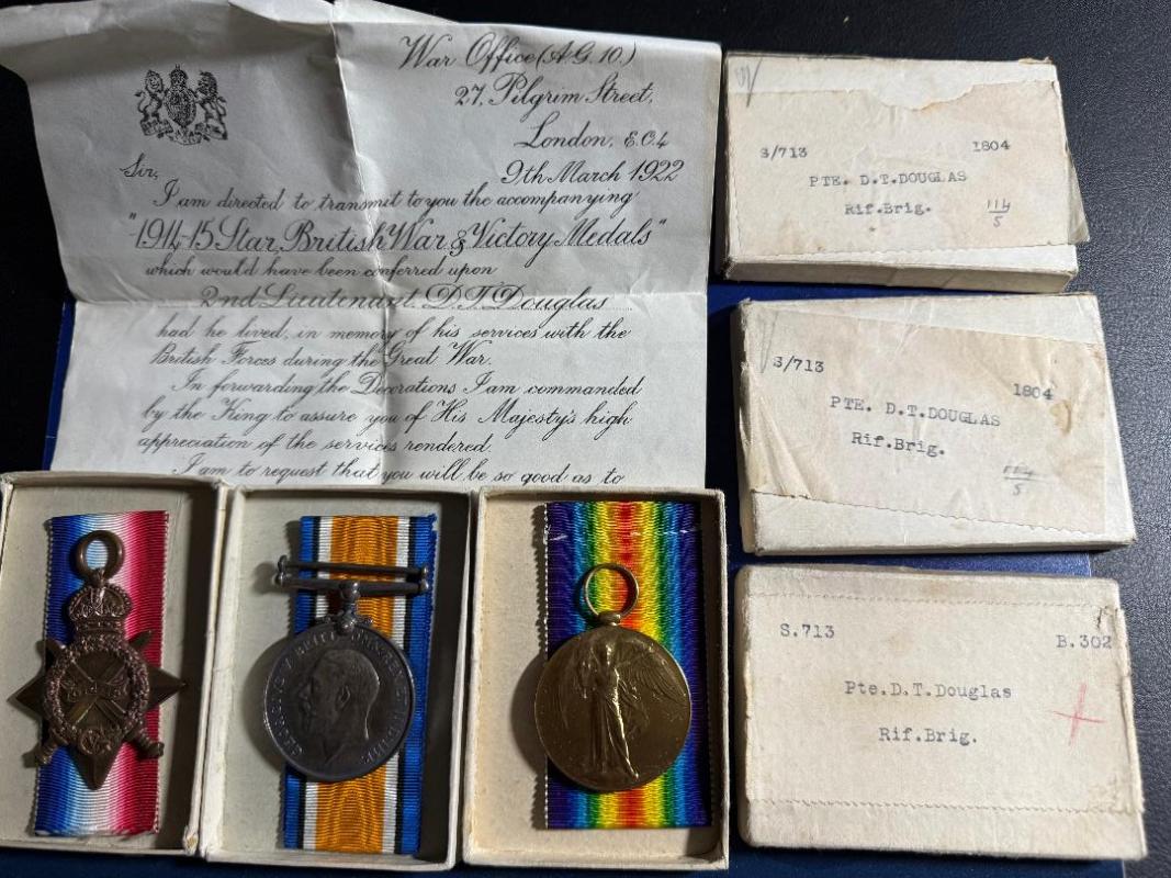1914/15 Trio To An Officer Killed In Air Raid On London 1917